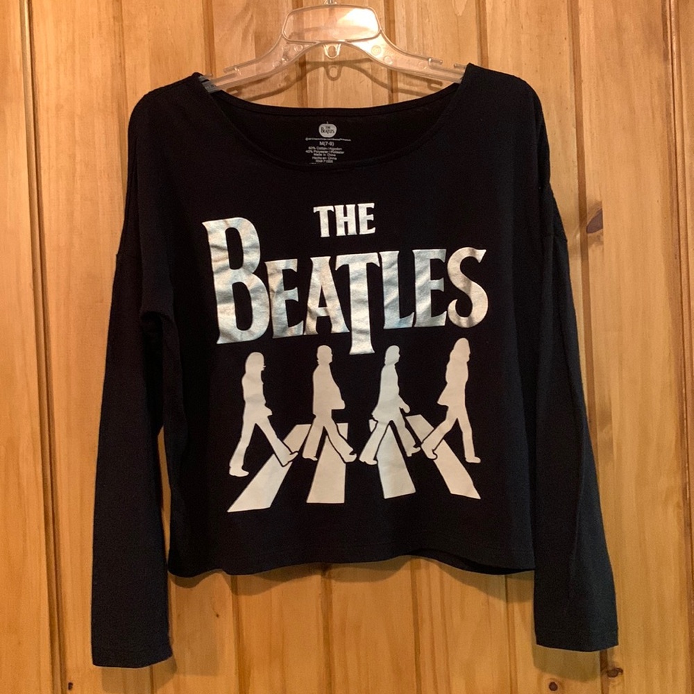 🎸 THE BEATLES BLACK CROP TOP Sz JMed